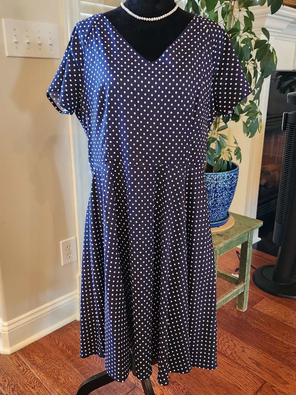 Navy Polka Dot Fit & Flare Dress - Classic Women's Short Sleeve